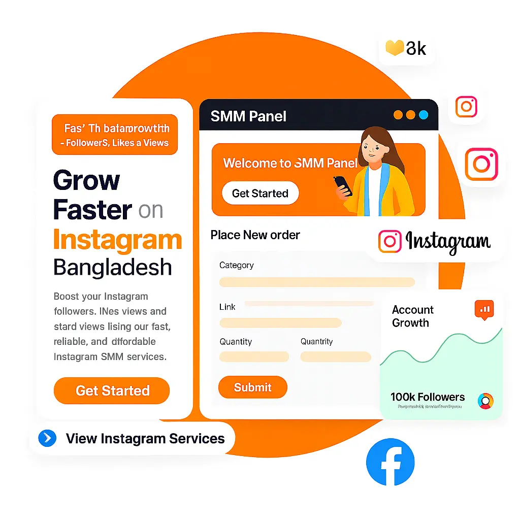 Instagram SMM Panel Bangladesh dashboard hero illustration