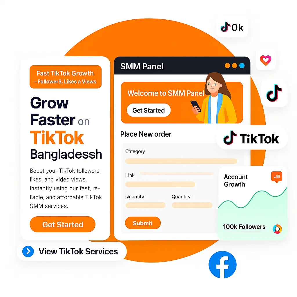 TikTok SMM Panel Bangladesh dashboard hero illustration